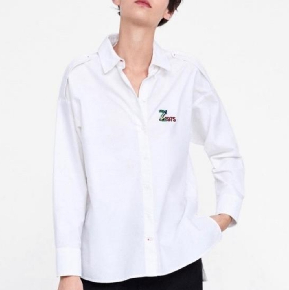 NWT ZARA Poplin Boyfriend Button Down Shirt